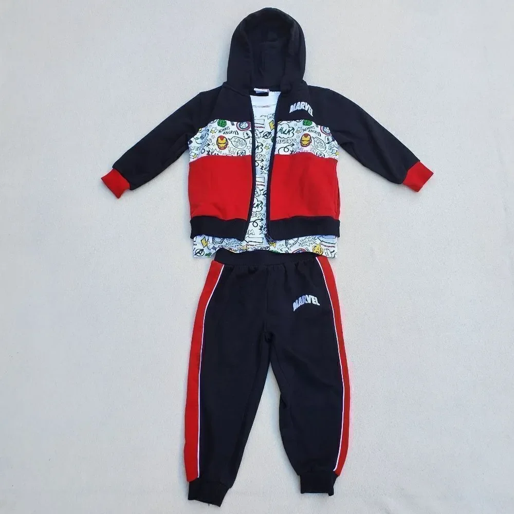Marvel Avengers Hoodie Jacket Joggers and Short Sleeve Shirt 3 piece set size 4T